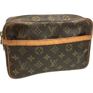 Louis Vuitton Compigne Clutch Bag Handbag Brown Zipper